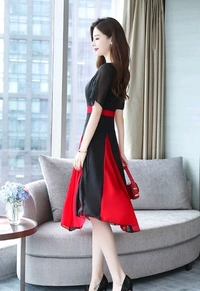 Elizy Women Black Plain Red KaliFlair Georgatte Maxi Dress - M